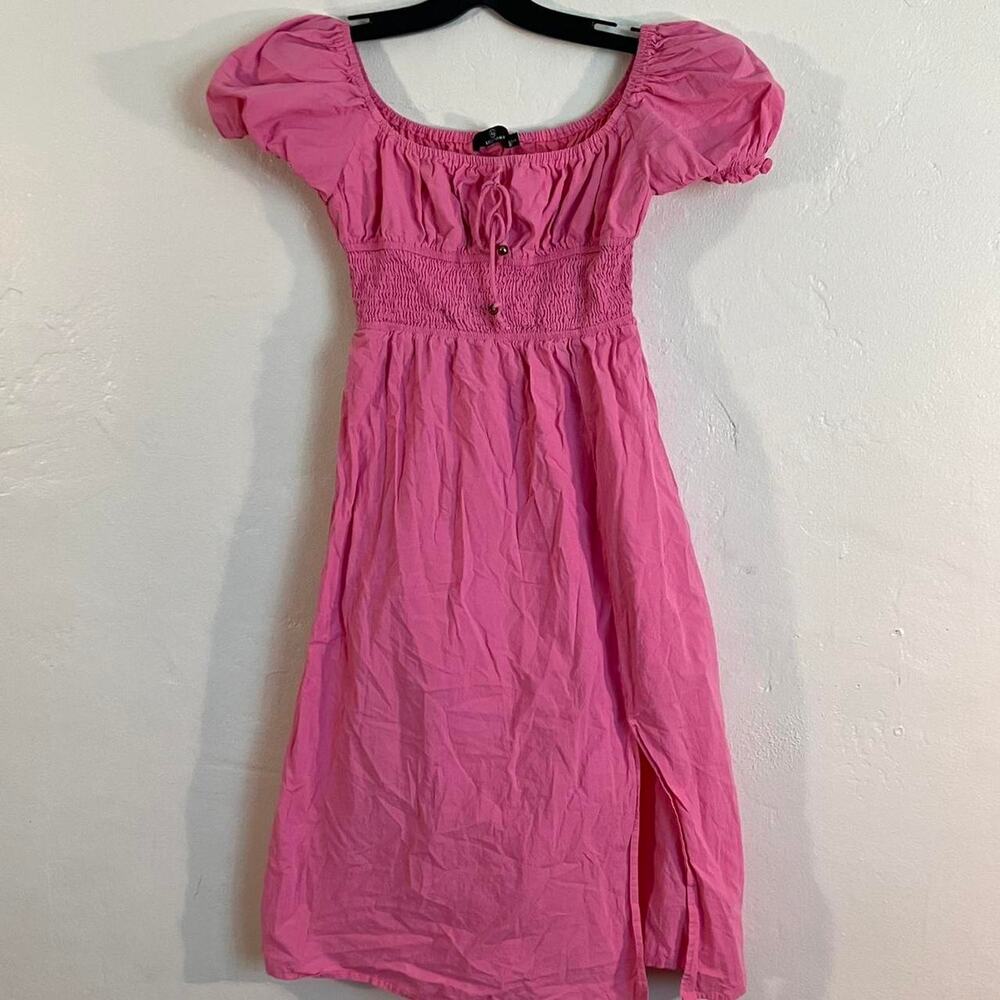 LILLUSORY Pink Smocked‎ Puff Sleeve Maxi Dress